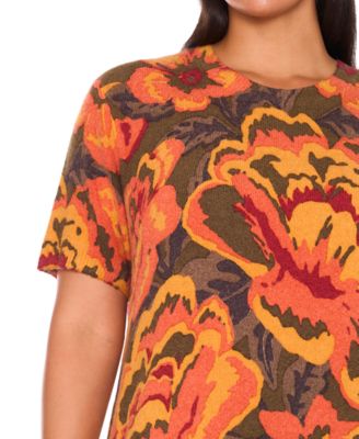 Plus Size Round Neck Printed Sweater Dress