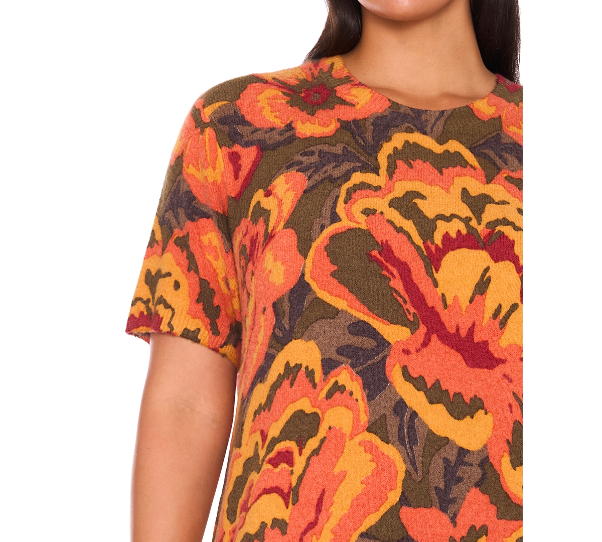 Msk Plus Size Round Neck Printed Sweater Dress In Green