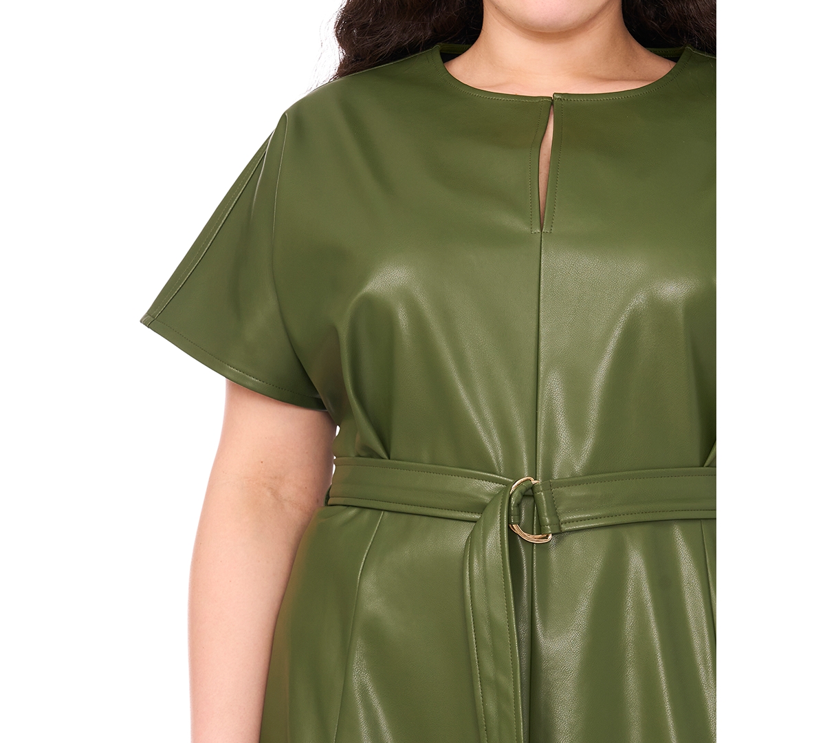 Msk Plus Size Dolman Sleeve Belted Midi Dress In Green