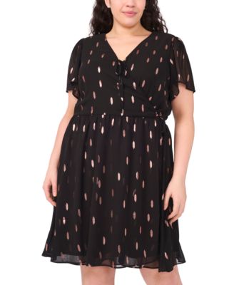 Plus Size Flutter Sleeve Fit and Flare Short Dress