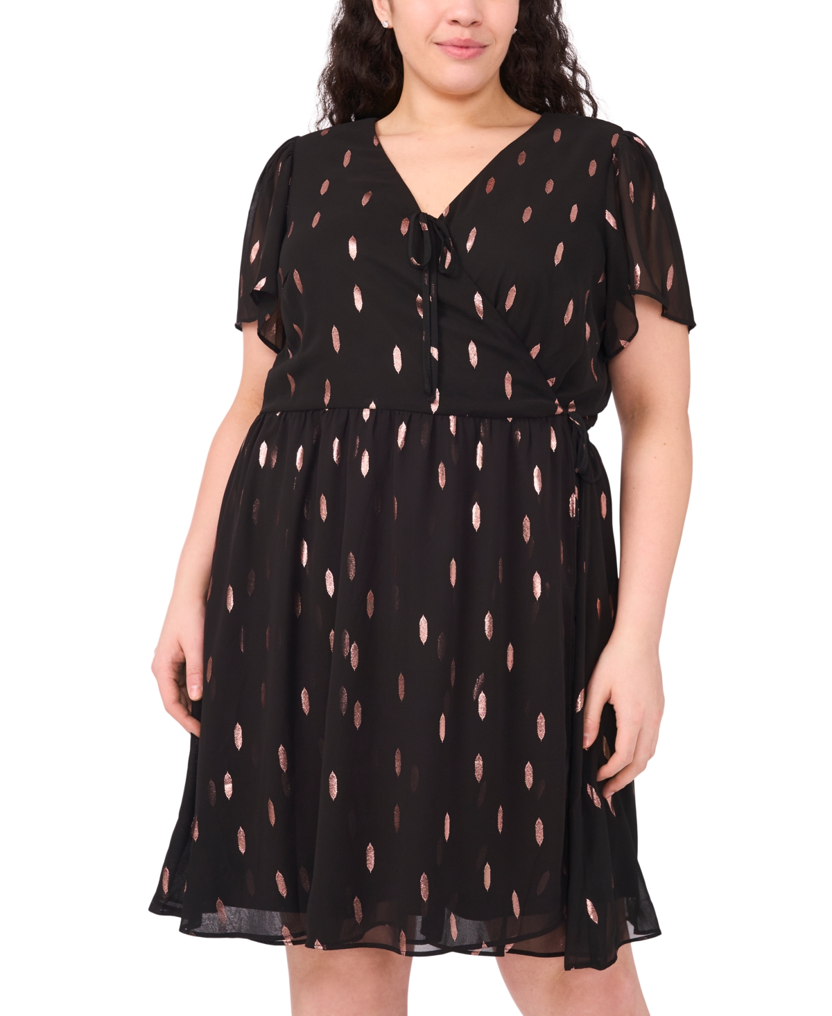 Msk Plus Size Flutter Sleeve Fit And Flare Short Dress In Black