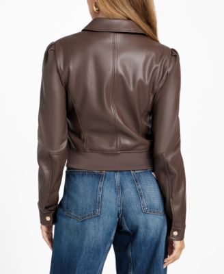 Women's Faux-Leather Zip-Front Bomber Jacket