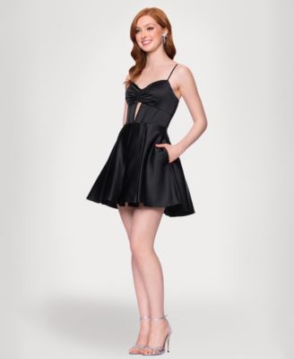 Juniors' Mesh Insert A-Line Short Dress