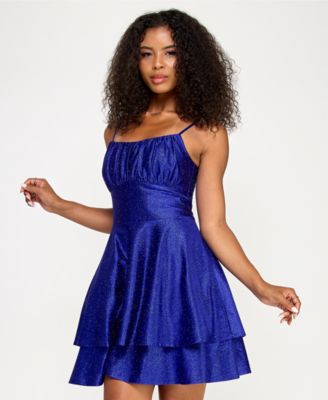 Emerald Sundae - Juniors' Glitter-Knit Fit & Flare Dress