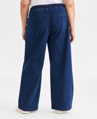 Plus Size High-Rise Pull-On Wide-Leg Jeans, Macy's Exclusive  