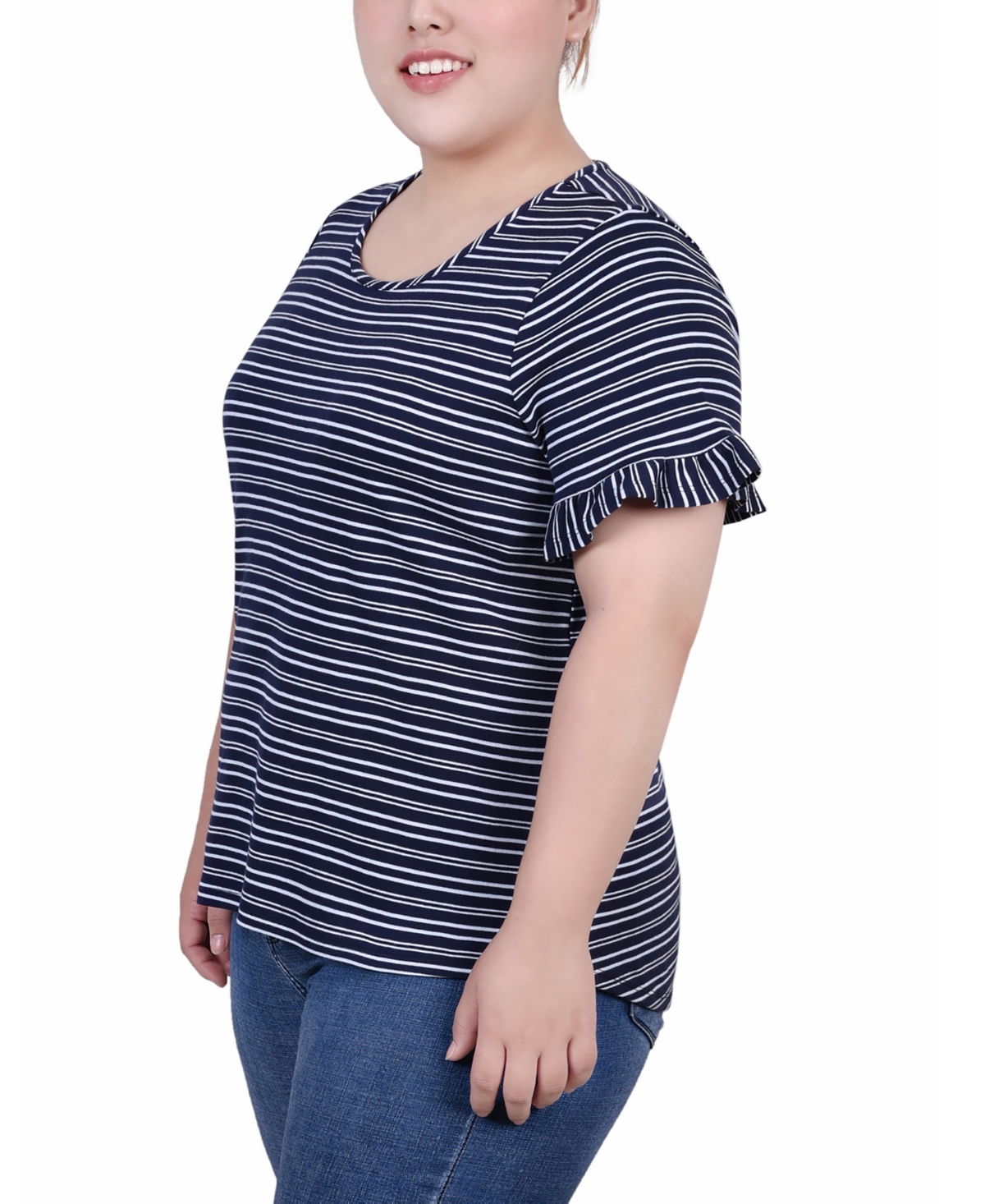 Ny Collection Plus Size Short Bell Sleeve Top In Blue