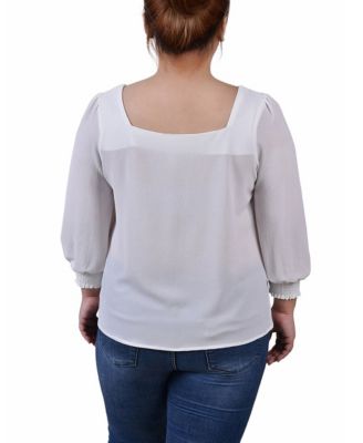 Plus Size Long Sleeve Square Neck Blouse