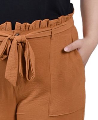 Plus Size Full Length Paper Bag Waist Pants