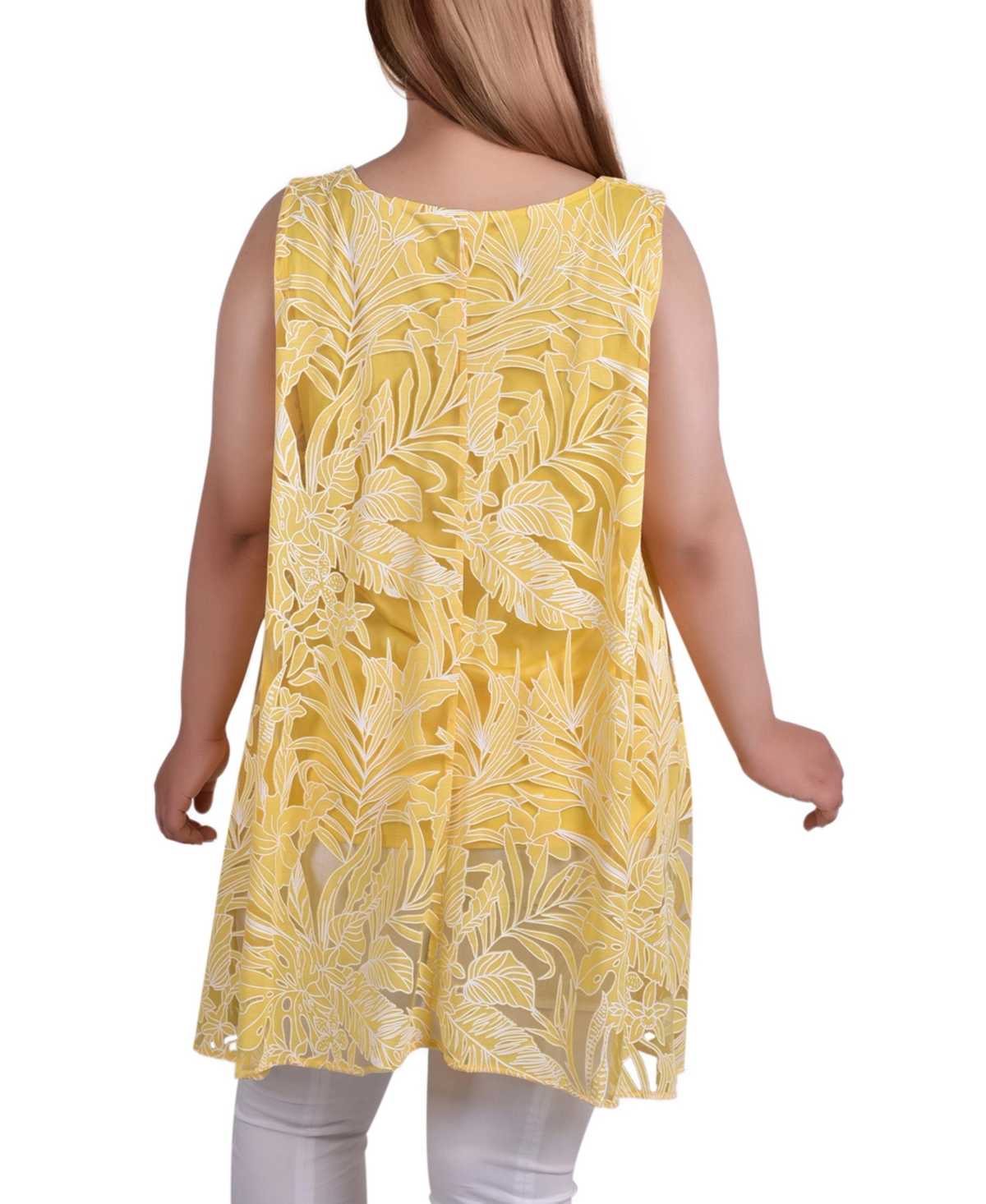 Ny Collection Plus Size Sleeveless Hi Lo Burnout Tunic In Gold