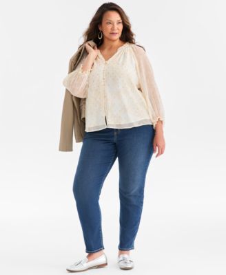 Plus Size Printed  Shine Ruffled Top,  Macy's Exclusive 