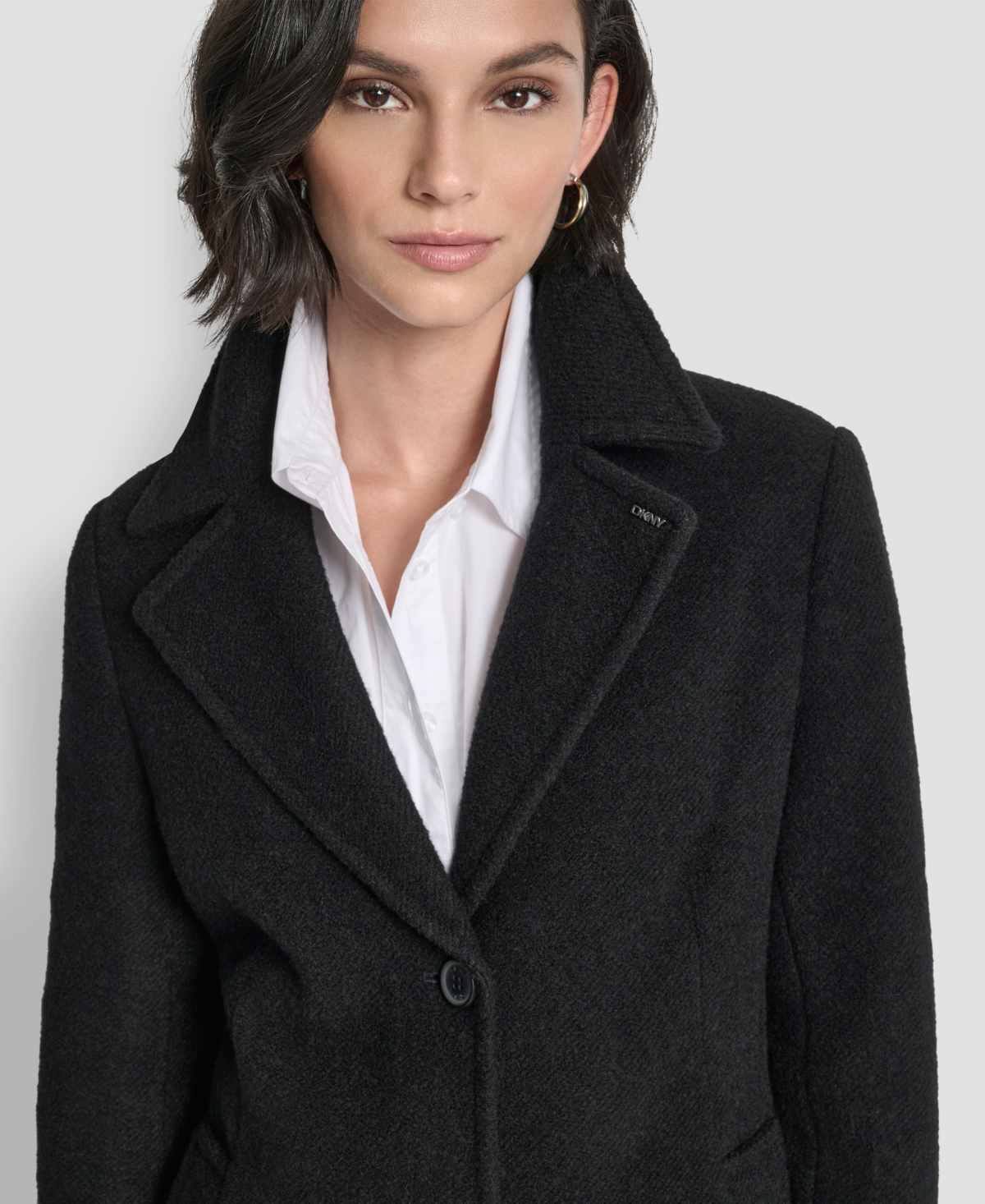Dkny Women's Maxi Boucle Notch Collar Coat In Black