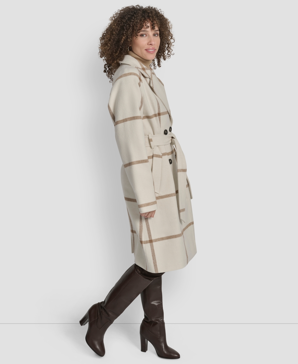 Dkny Petite Belted Notch Collar Coat In Neutral