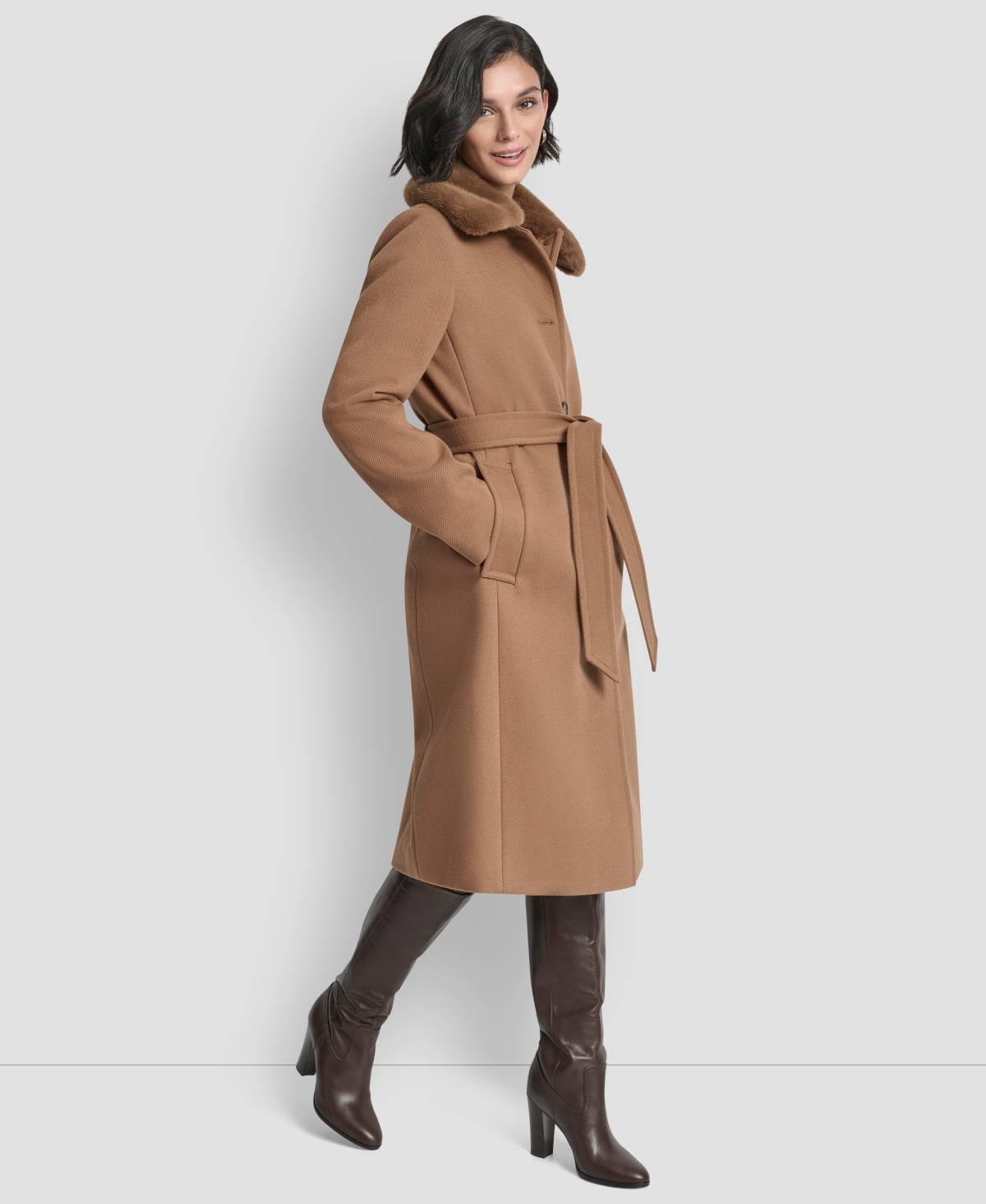 Dkny Women's Single-breasted Pillow Collar Coat In Brown