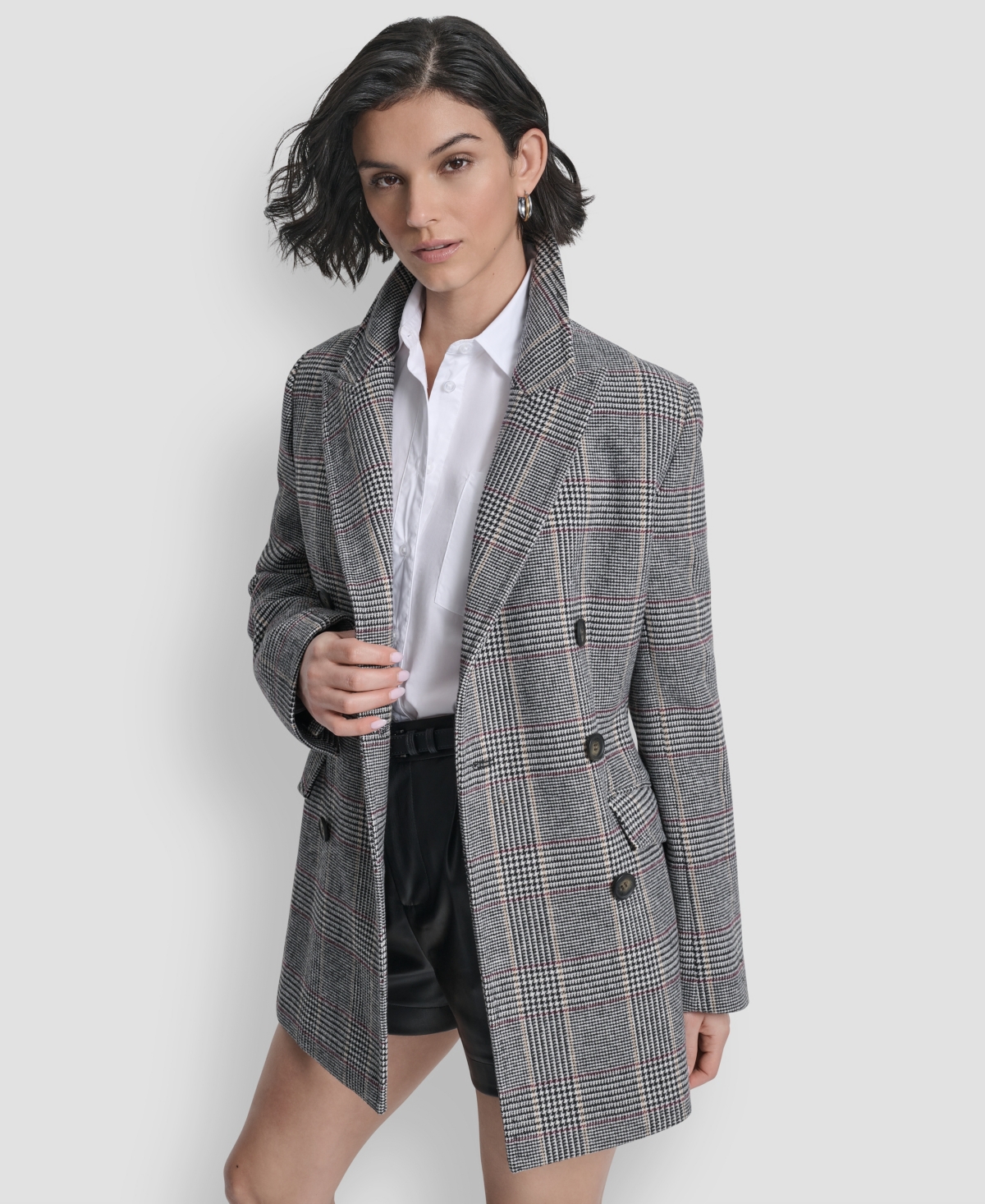 Dkny Women's Short Double-breasted Belted Coat In Gray