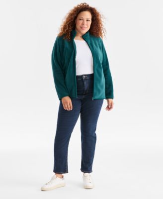 Plus Size Solid Polar Fleece Zip-Front Jacket