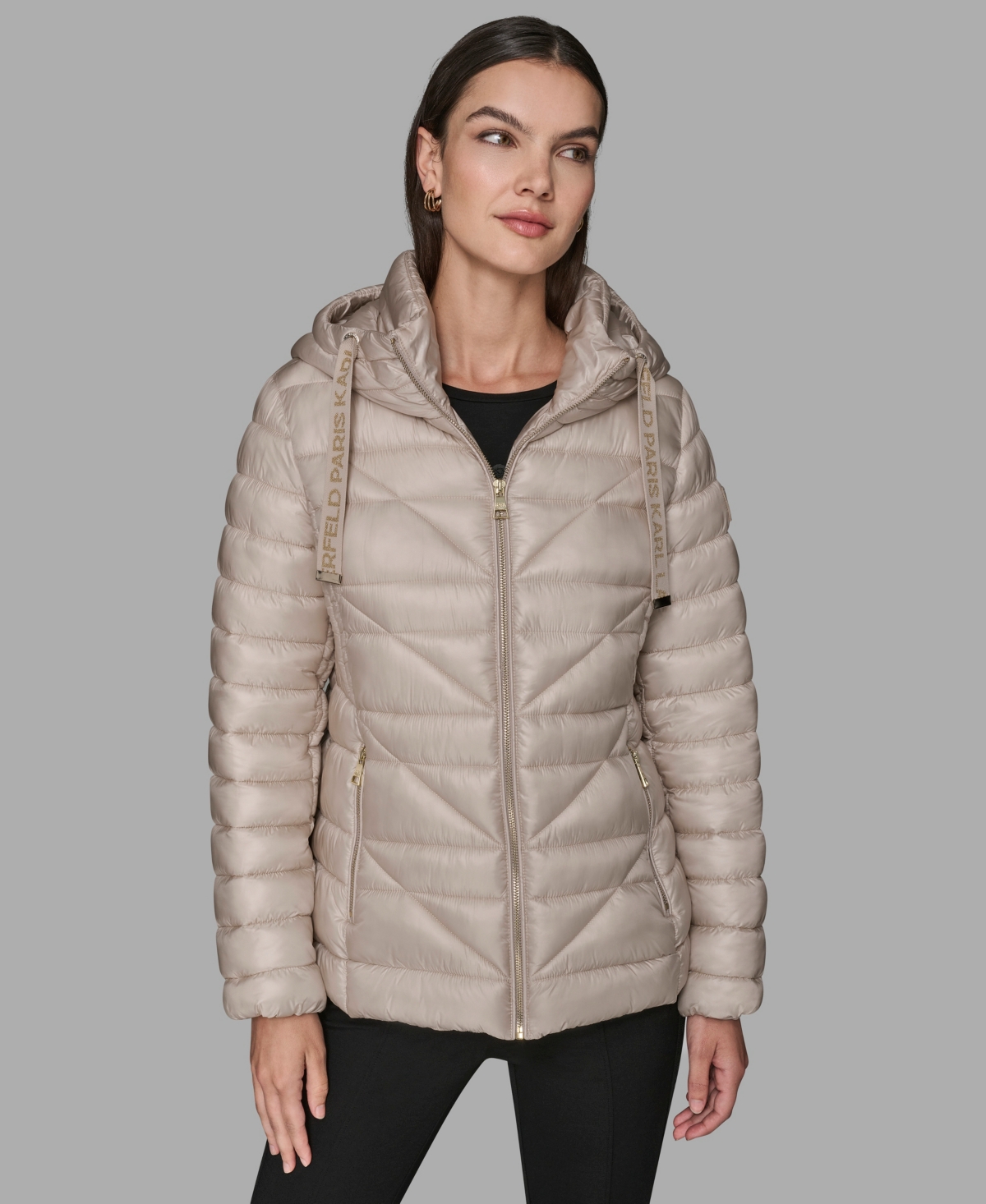 Karl Lagerfeld Women's Drawstring Puffer Coat In Gold