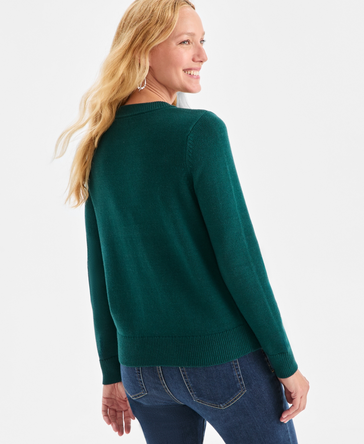Style & Co Women's Whimsy Crewneck Pullover Sweater, Macy's Exclusive In Green
