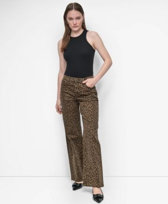 Women's Animal Print Mid-Rise Relaxed Straight-Leg Cotton Jeans