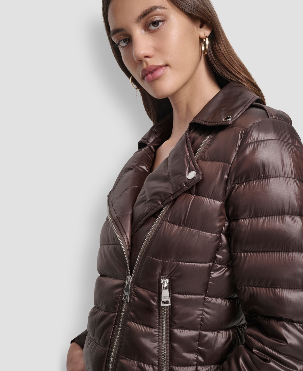Dkny Jeans Women's Lightweight Zip-front Puffer Jacket In Brown