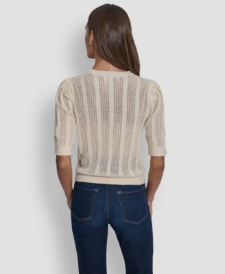 Women's Mixed Stitch Puff-Sleeve Sweater