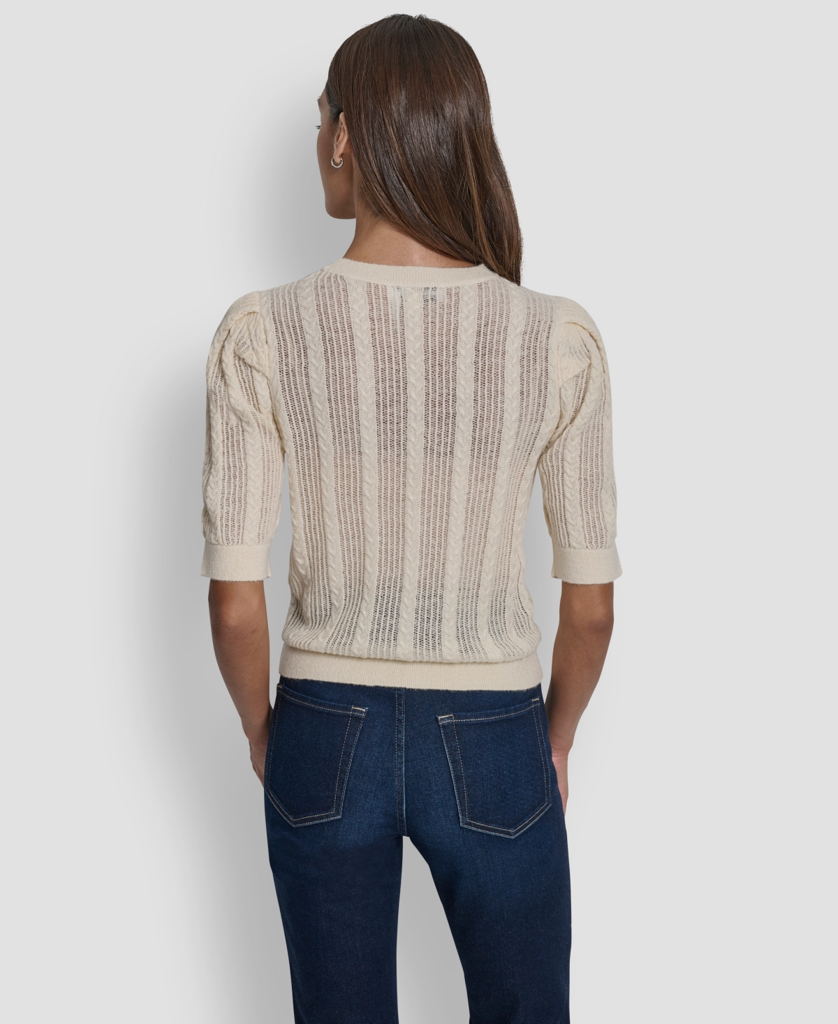 Dkny Jeans Women's Mixed Stitch Puff-sleeve Sweater In Neutral