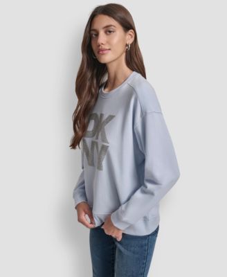 Women's Rhinestone Logo Cotton Crewneck Sweatshirt