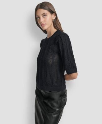 Women's Mixed Stitch Puff-Sleeve Sweater