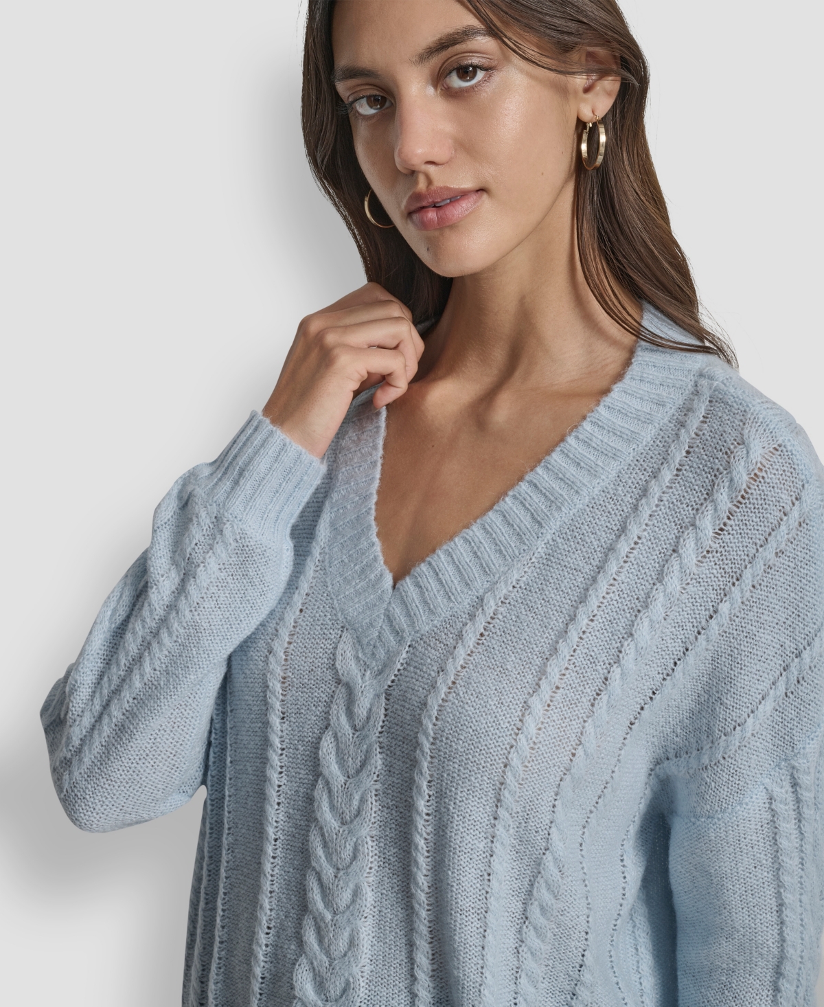 Dkny Jeans Women's V-neck Cable-knit Sweater In Gray
