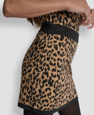 Women's Cheetah Jacquard A-line Short Sweater Skirt