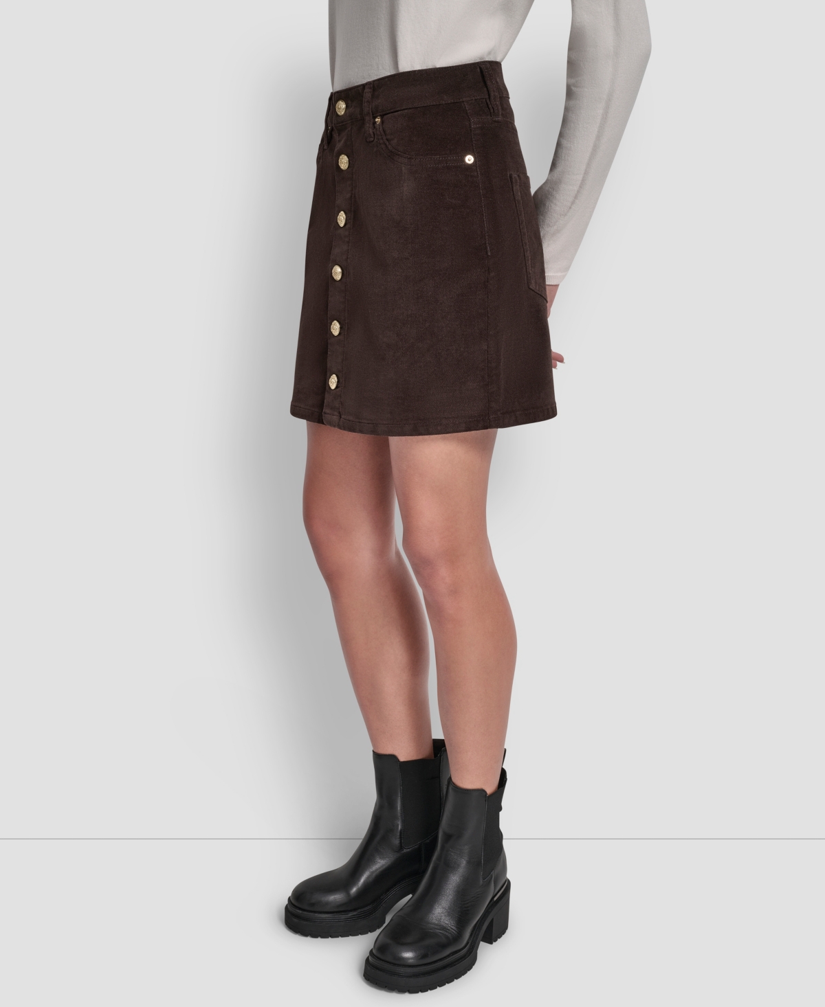 Dkny Jeans Women's High Rise Button Front Mini Skirt In Brown