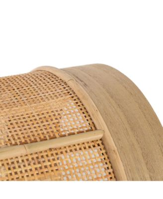 - Beige Velvet and Rattan Pouf Exotic Boho Upholstery Living Room