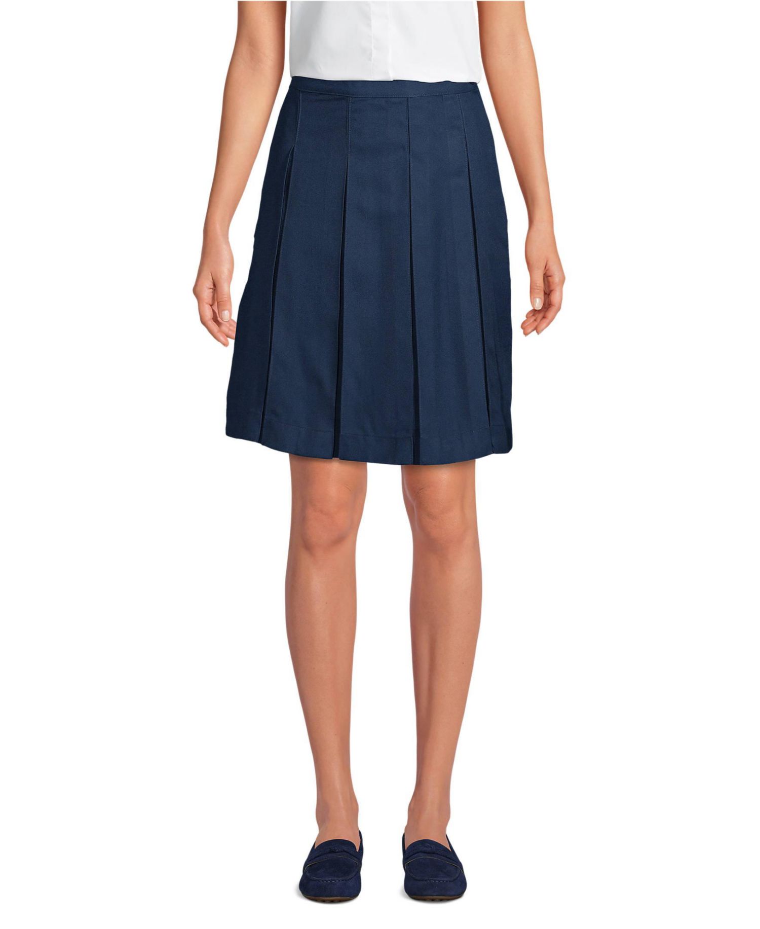Women's Top of Knee Solid Box Pleat Skirt