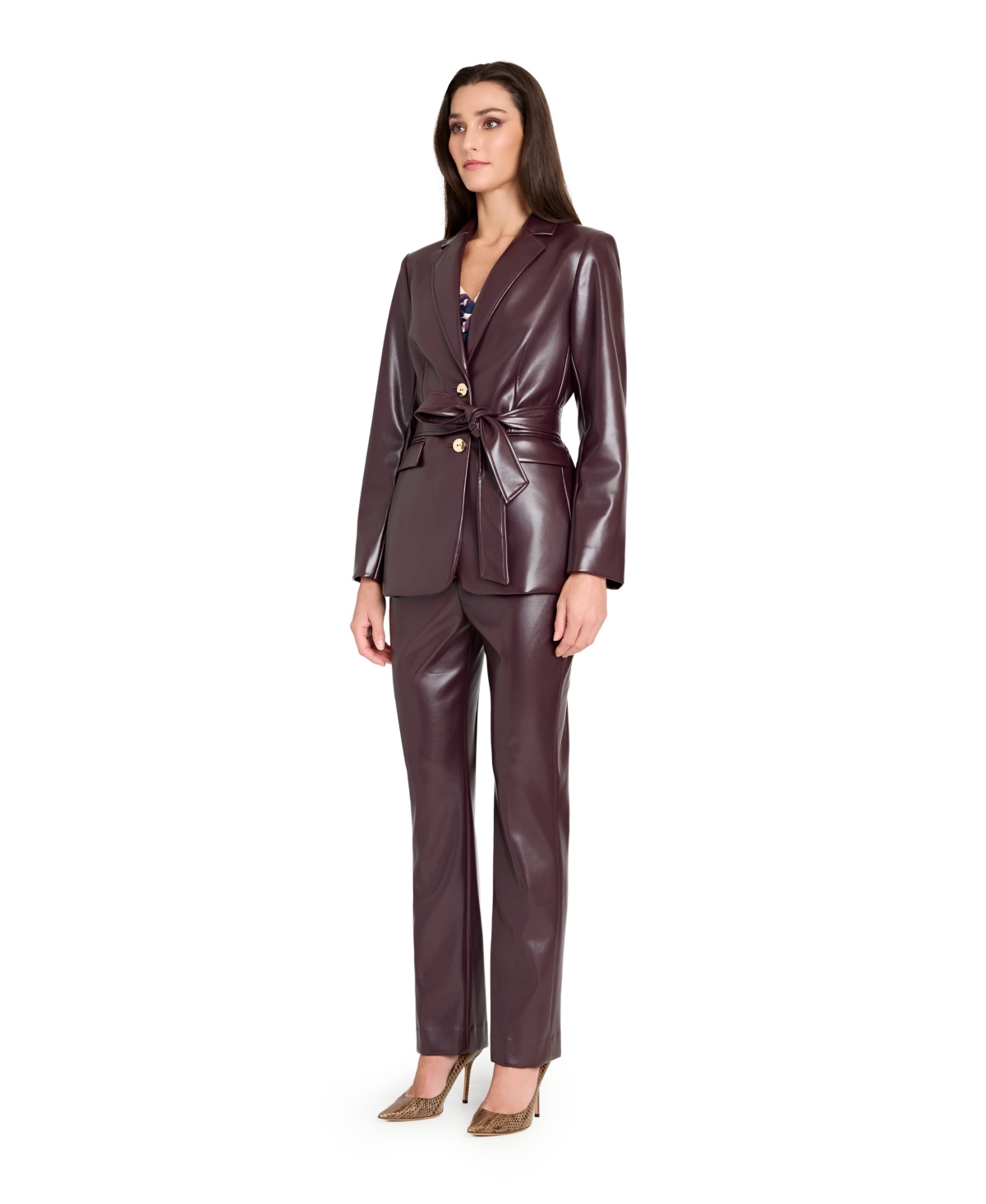 Tahari Asl Faux Leather Pants In Burgundy