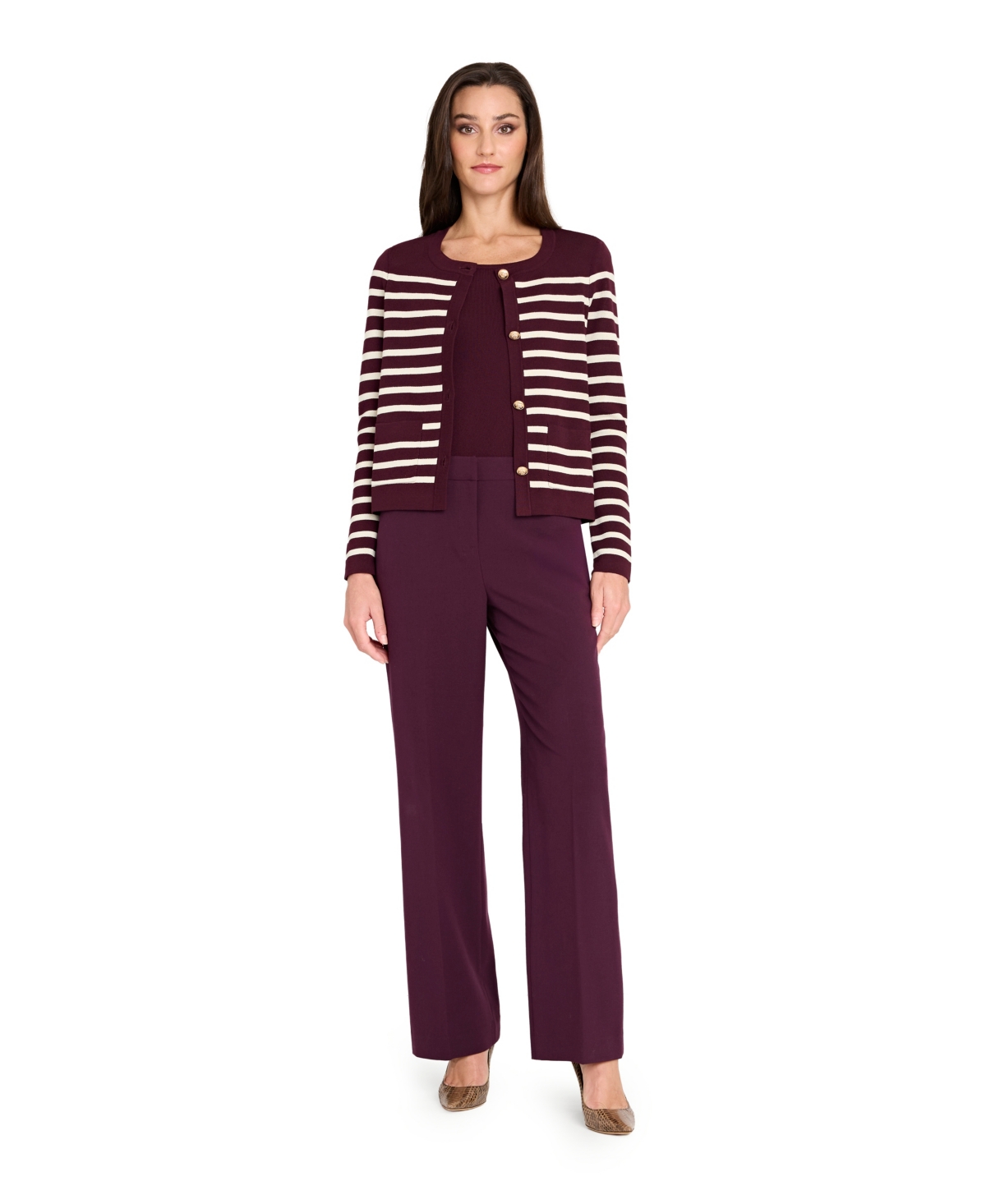 Tahari Asl Women's Long Sleeve Button Sweater In Multi