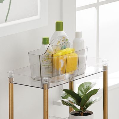 Small Plastic Divided Cosmetic Storage Organizer Caddy Tote Bin - Clear, USA Made