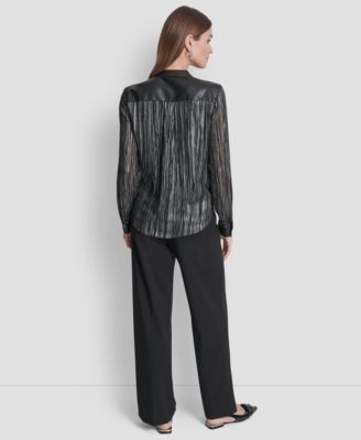 Women's Crinkle Detail V-Neck Top