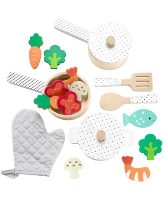 Wooden Pots and Pans Kitchen Set, 19 Wood Pieces