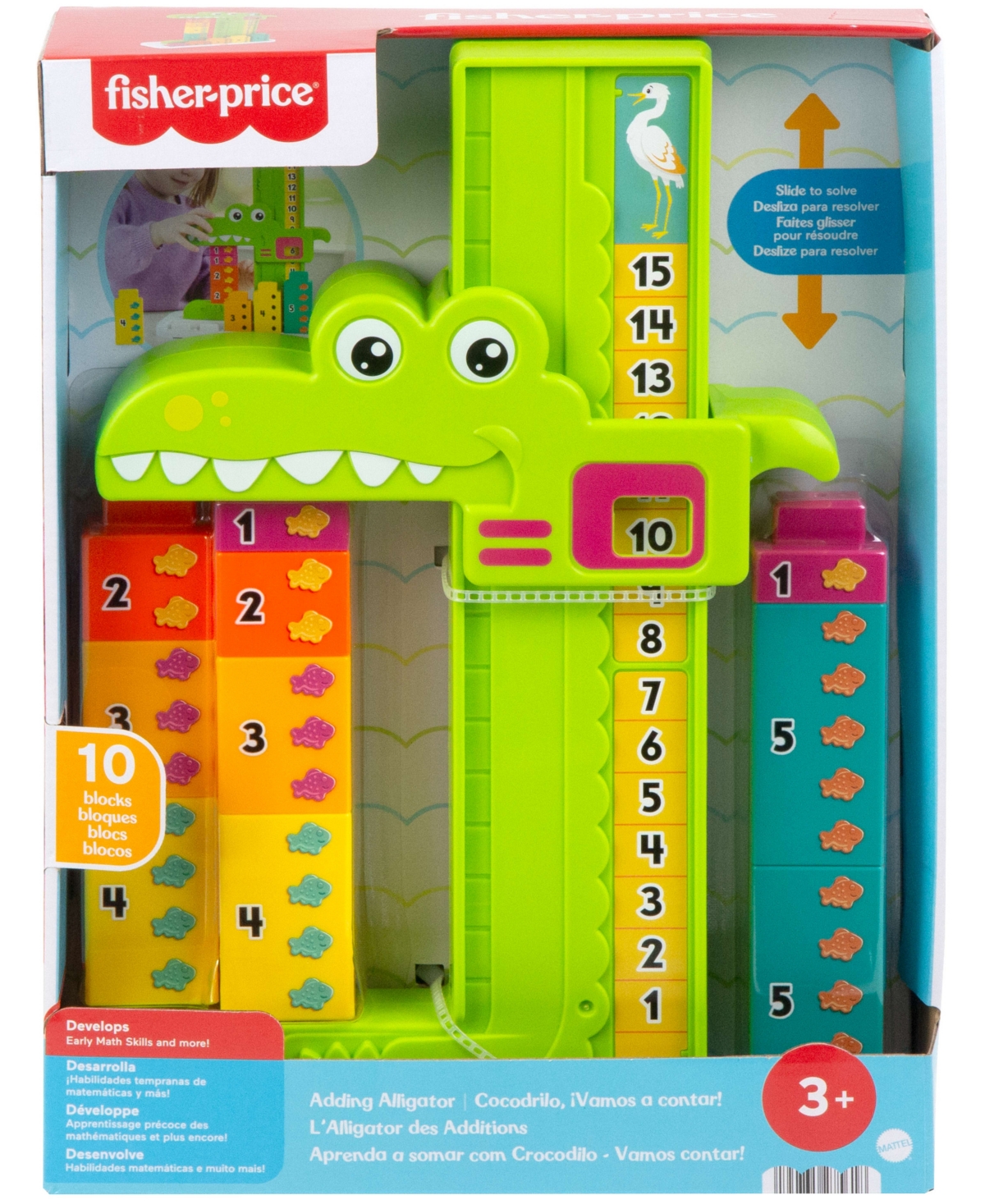 Fisher Price Adding Alligator Educational Toy Stacking Blocks, 10 Pieces In Green