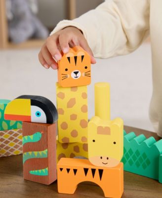Wooden Jungle Blocks, Animal-Themed Building Set, 50 Wood Pieces