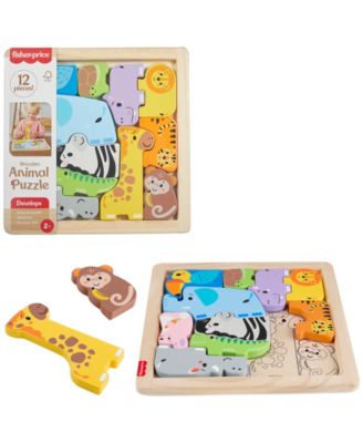 Wooden Animal Puzzle, Shape-Sorting Activity, 13 Wood Pieces