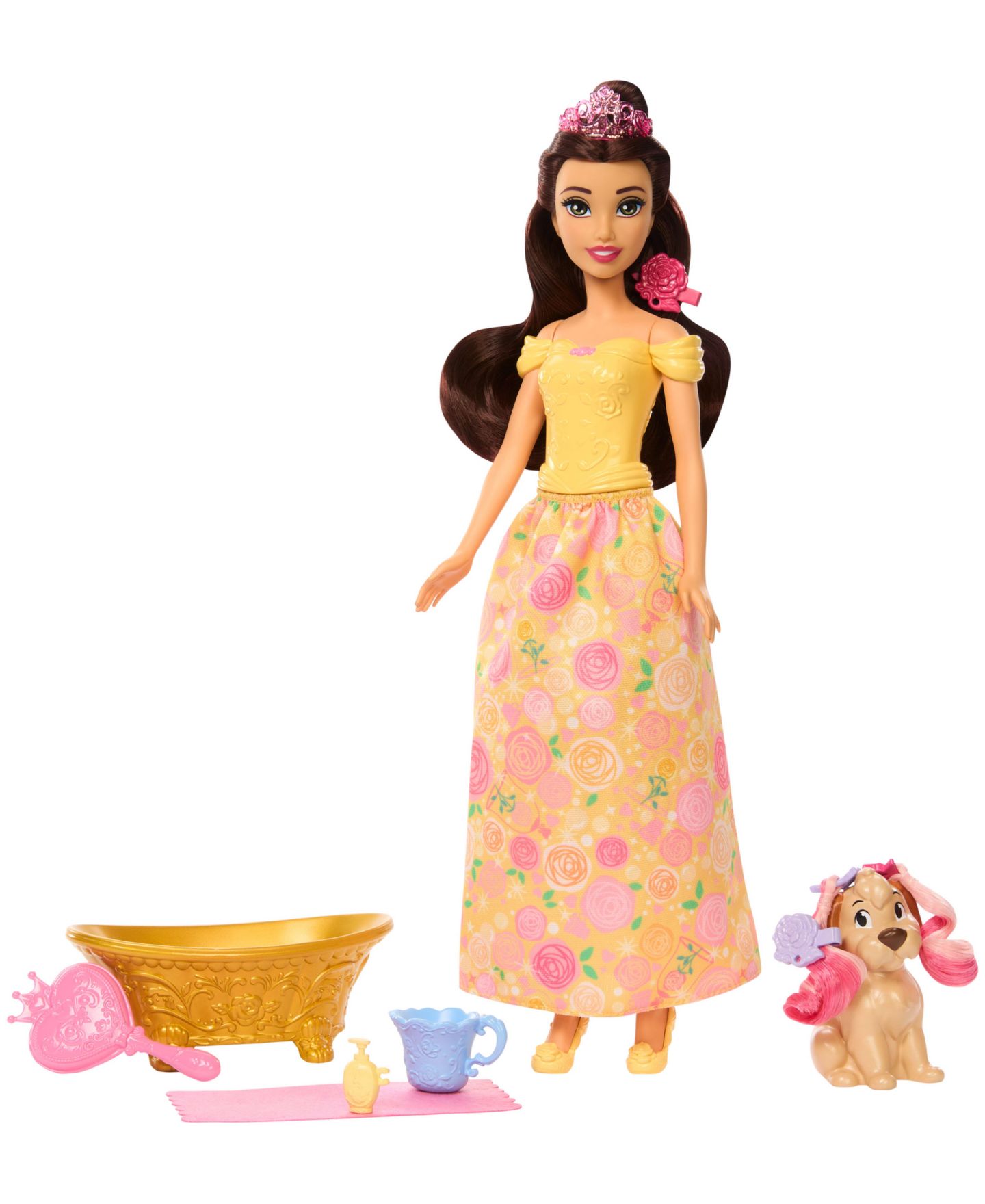 Детская кукла Disney Princess Bathe and Brush Belle Fashion Doll and Dog Figure — фото 1