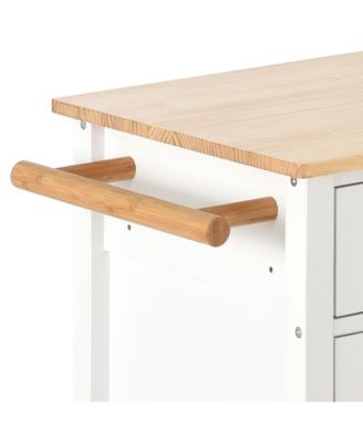 54.3" Wide Solid Wood, MDF 4-Door Cabinet, 2 Drawers, Spice Rack, Towel Bar, Locking Wheels Kitchen Island Cart