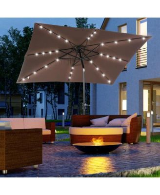 9 Foot Solar LED Patio Umbrella with Tilt and Crank