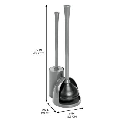 Compact Toilet Brush and Plunger Set - Gray
