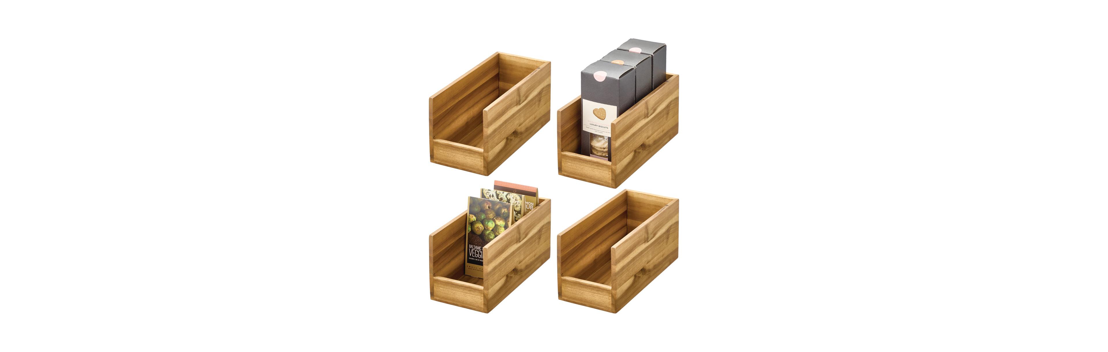 iDesign Acacia Wood Open-Front Pantry Bin - Set of 4 - Natural