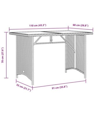 Garden Table Grey PE rattan, powder-coated steel, tempered glass