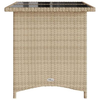 Garden Table Beige PE rattan, powder-coated steel, tempered glass