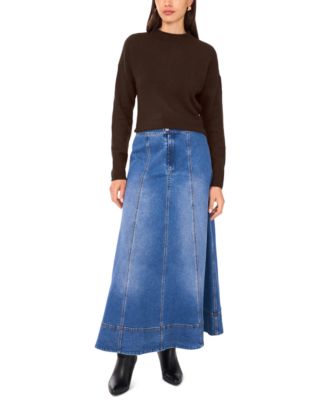 Women's Long Sleeve Mock Neck Rolled Hem Sweater