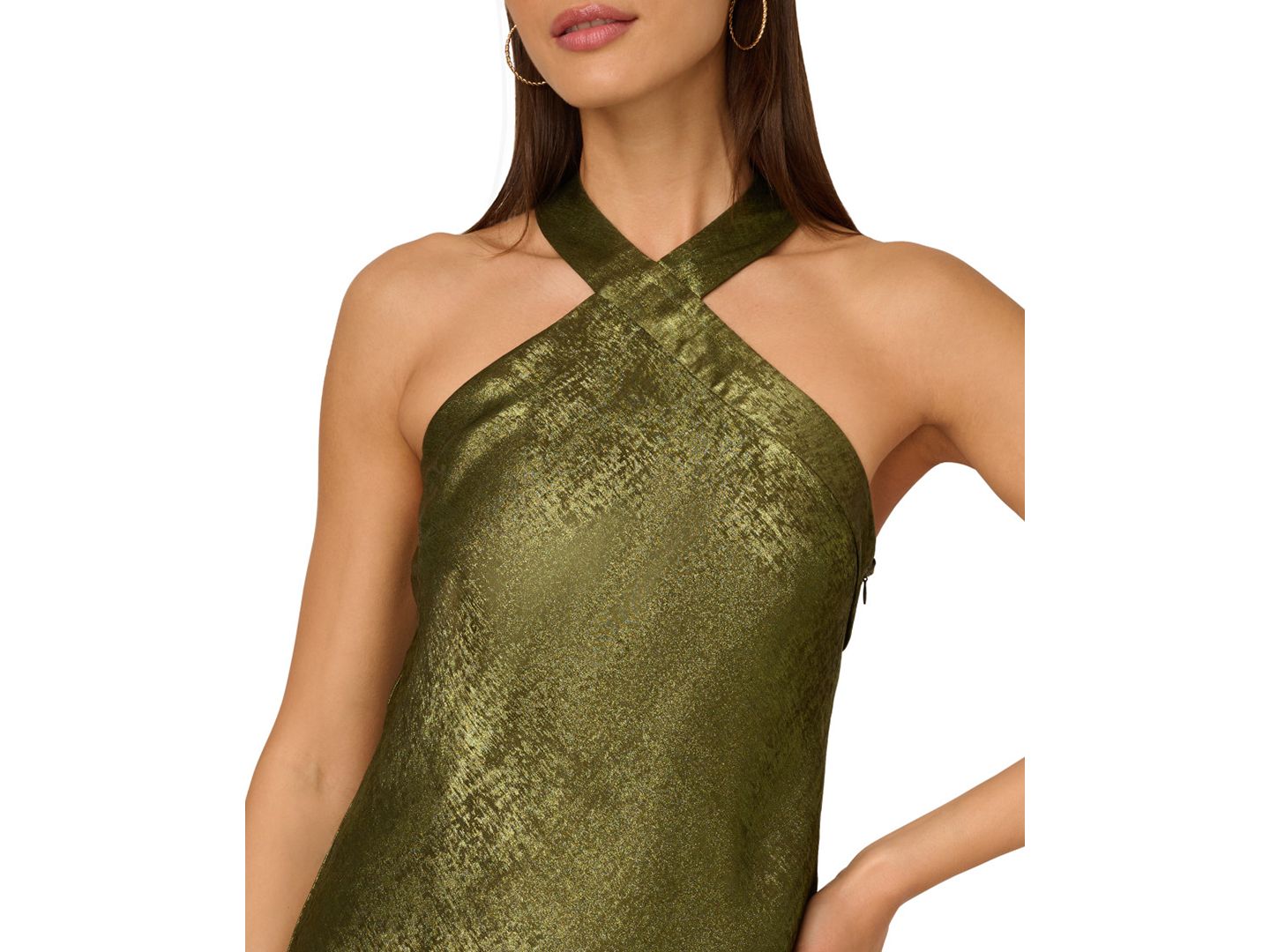 Женское платье Adrianna Folied-Chiffon Halter Gown, цвет: Тёмный оливковый — фото 3
