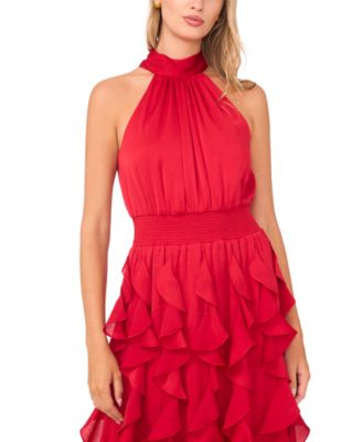 Women's Smocked Cascade-Ruffle Halter Maxi Dress